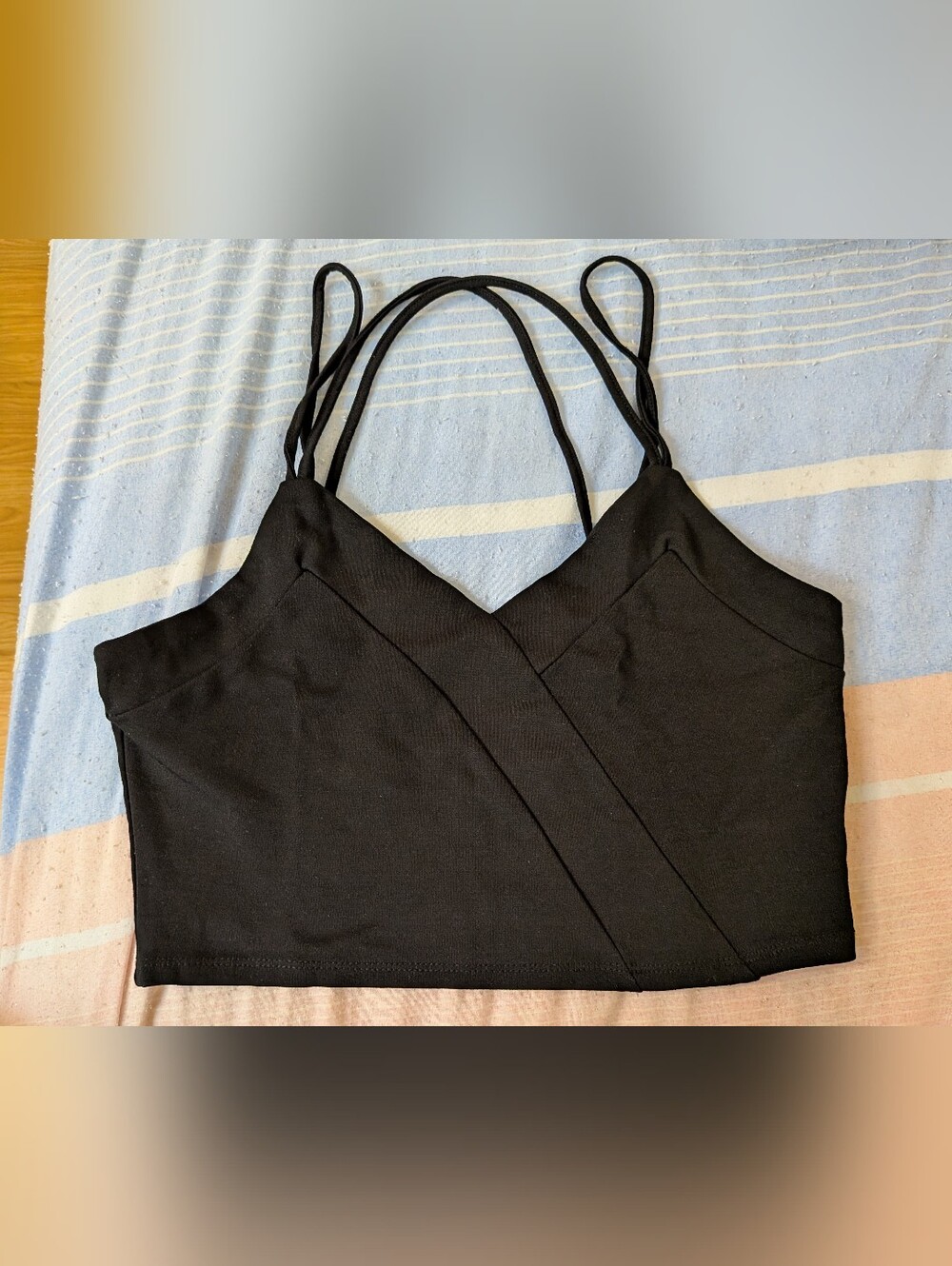 Black Strappy V-Neck Crop Top